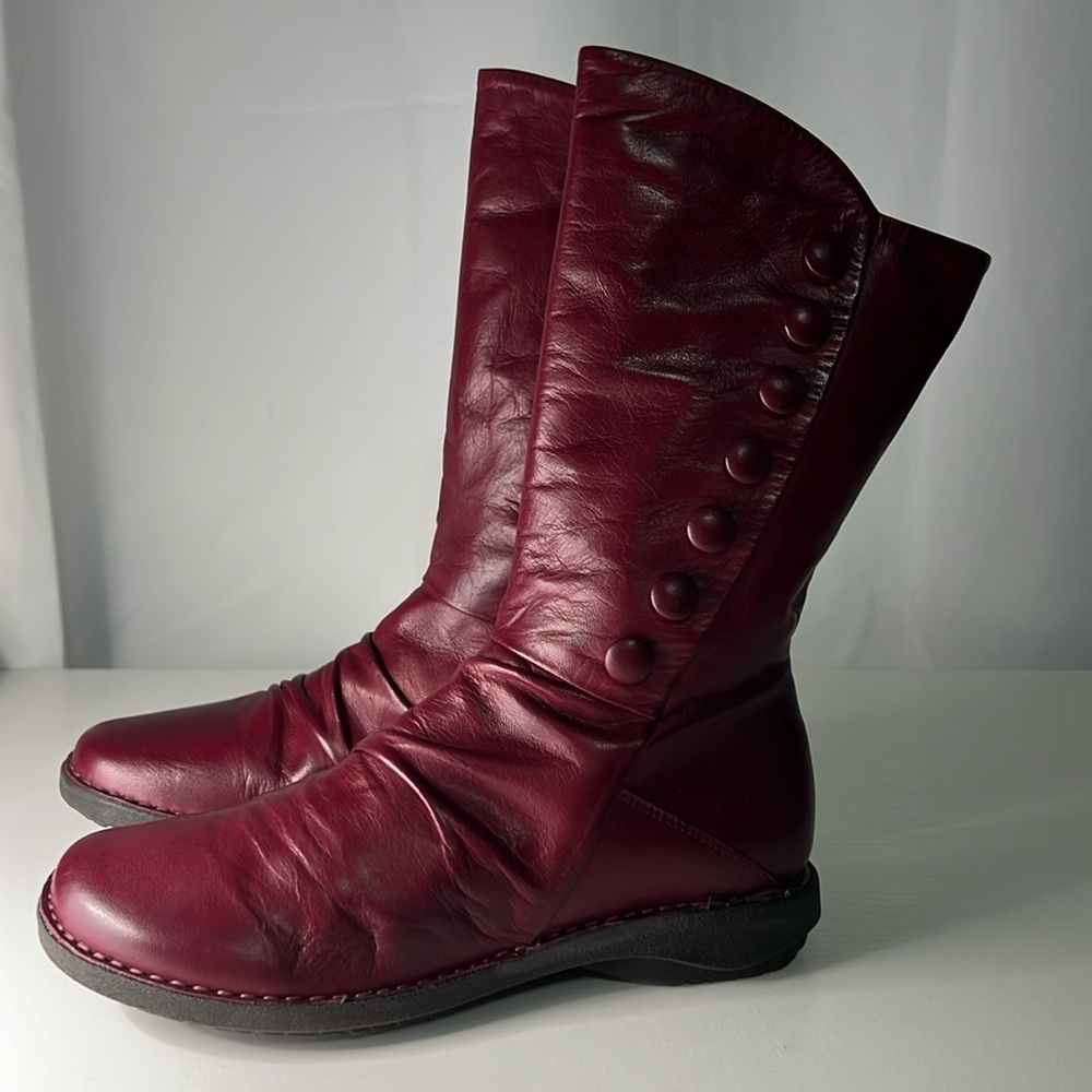 Miz Mooz Leather Ruched Mid Sized Boots- Petrillo Bordeaux Size EU 37 / US 6.5-7